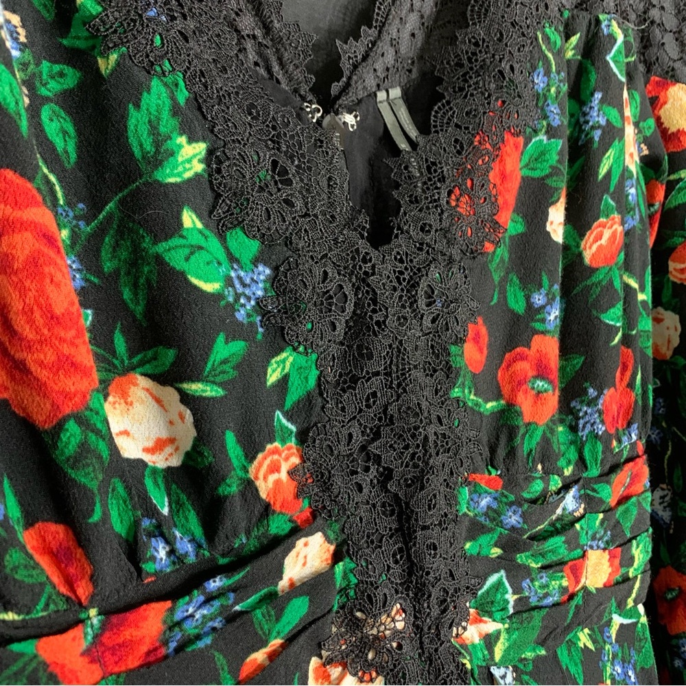 Anthropologie Lacy V Neck Black Floral Mini Dress , size 6 - Picture 8 of 13